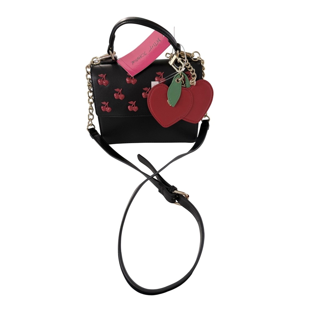 Betsey Johnson XOMYLO2 Black Red Cherries Crossbody Handbag NWT Satchel Coquette